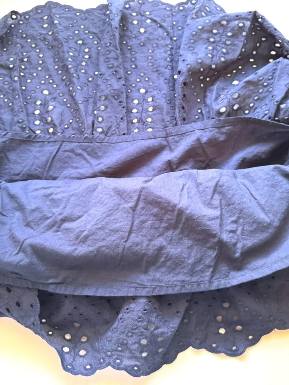 Joie Navy Dark Blue Cotton Eyelet Midi Tiered High Low Skirt sz L